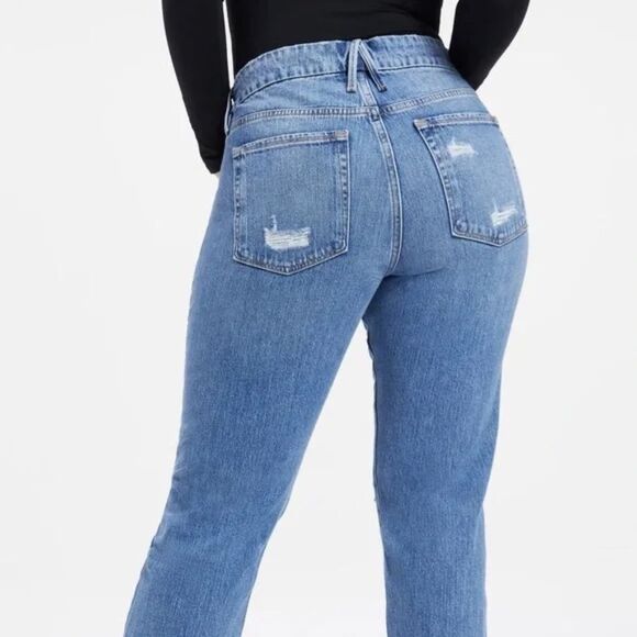 New Good American Good Girlfriend Distressed Raw Step Hem High Rise Jeans - Picture 2 of 9